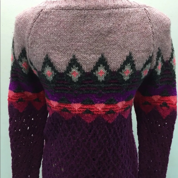 American Eagle Outfitters Women Cable Knit Sweater Purple Tribal Wool Blend S - Picture 5 of 12